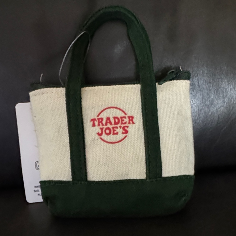Trader Joe's Small Canvas Tote in Cream and Dark Green